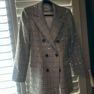 Blazer dress self portrait checkered with some 3-D flower details